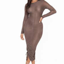 NWT PrettyLittleThing Chocolate Brown Ruched Bodycon Maxi Dress Slinky Club Sz 6