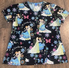 DISNEY FROZEN ELSA  ANNA MEDIUM SCRUB TOP EUC MEDICAL DENTAL VET TECH