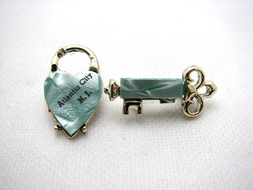 Vintage Atlantic City NJ/New Jersey Heart Shape Lock & Key Souvenir Scatter Pins