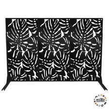 Black Floral Cutout Metal Privacy Screen 72"x47" Outdoor Panel for Yard Garden