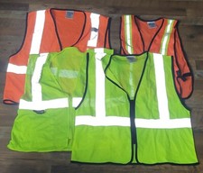 Lot Of 4 Safety Vests Size L/XL,2 Yellow,2 Orange Reflective Stripes