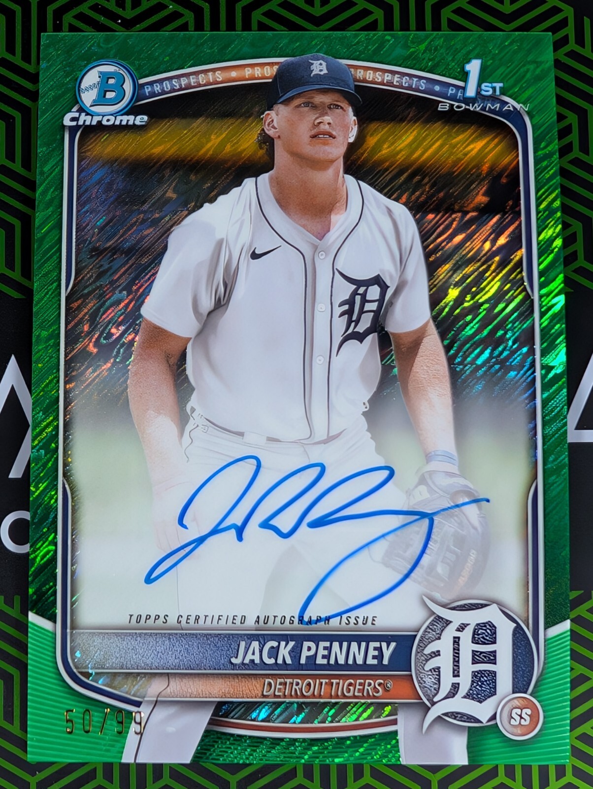 Jack Penney 2025 Bowman Chrome Prospect 1st Auto Green Shimmer Refractor 50/99