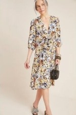 New $189 Anthropologie Faithfull the Brand CHLOE Ivory Brown Belted Midi Sz 4