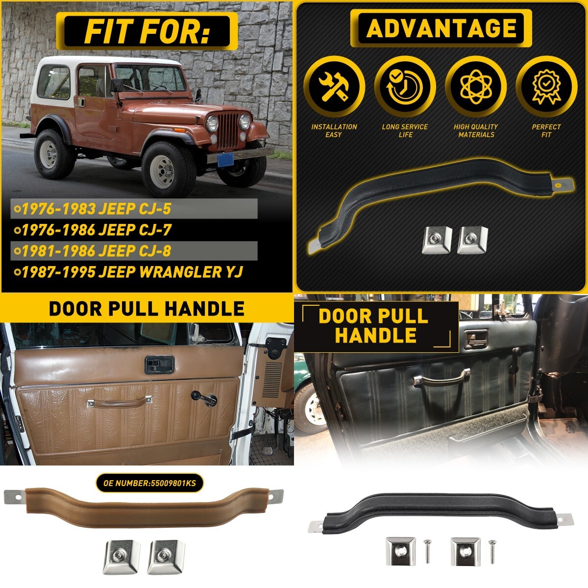 Interior Door Handle Pull Strap for Jeep CJ5 CJ7 CJ8 Wrangler YJ 55009801KS M