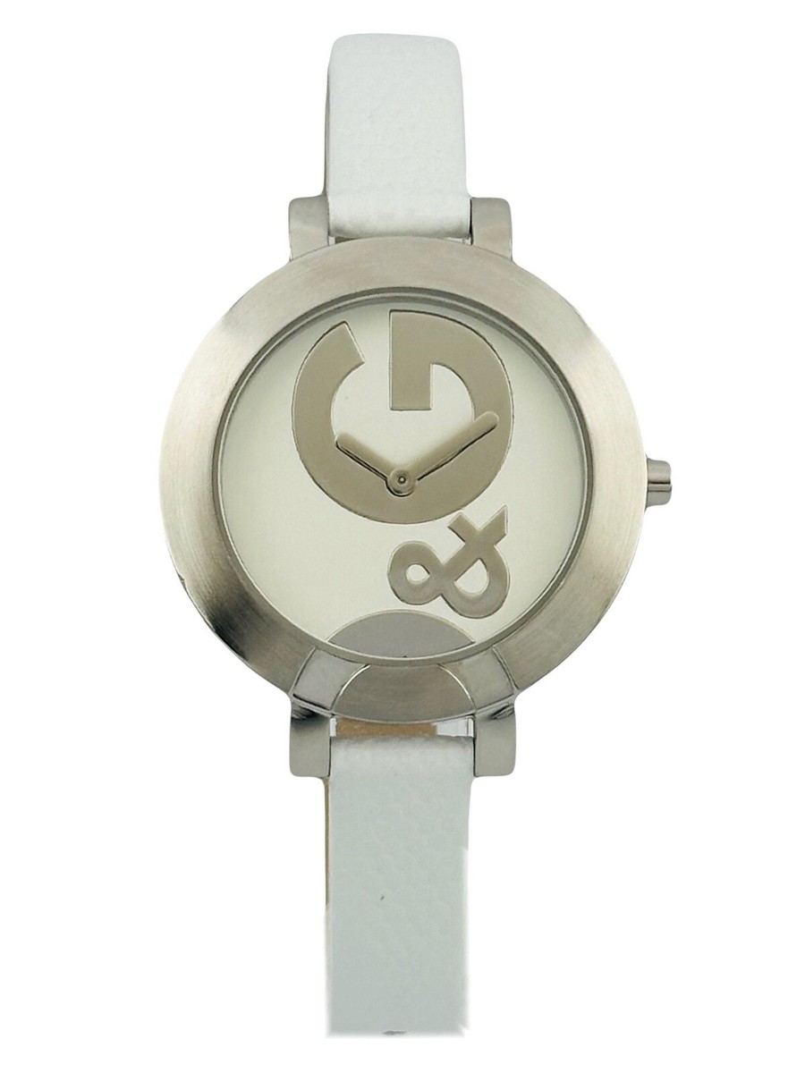 D&G Women's HOOP - LA DW0519 Silver White Dial White Leather Strap