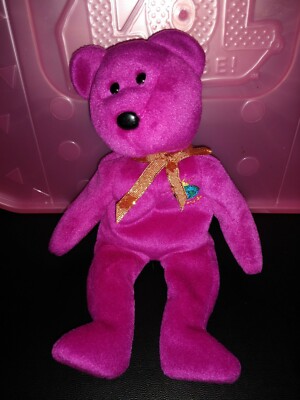 Ty Beanie Baby MILLENIUM Plush Purple Bear with Earth and 2000 on
