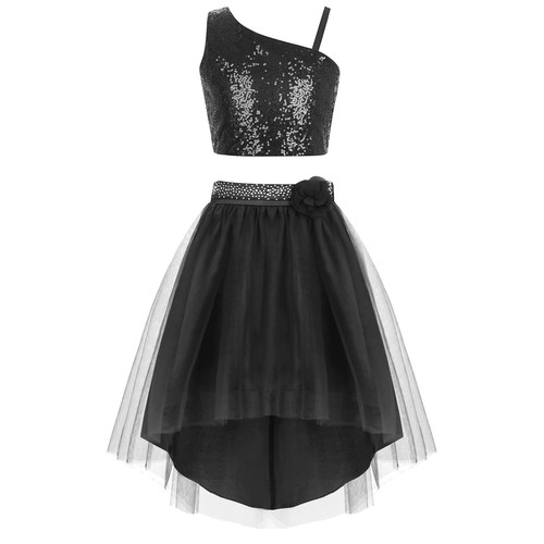 Girls Shiny Sequins 2-piece Crop Tops And Princess Skirt Party Prom Stage Gown - Picture 32 of 81