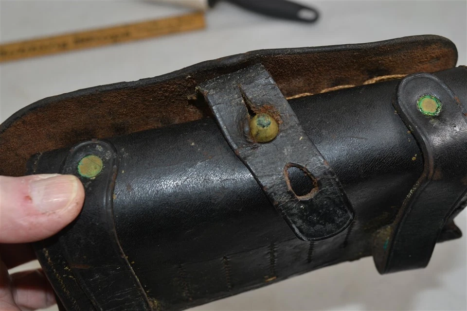 Caja Cartucho Antigua Estuche Guerra Civil EE. UU. Cuero Negro Mediados XIX Foto 3 de 4