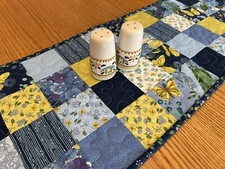 Handmade Quilted Table Runner Centerpiece Blue Butterflies Flowers Table Topper