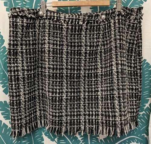 City Chic XL 22 Mini Skirt Black White Shimmer Boucle Tweed Textured Check - Picture 19 of 19