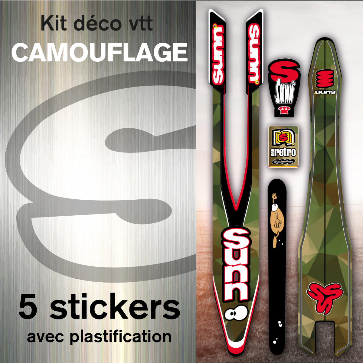 Kit déco SUNN VTT vintage camouflage pour restauration de cadre néo rétro