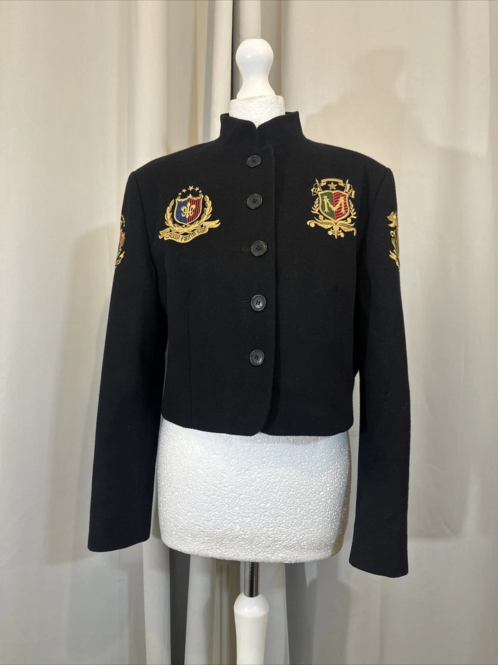 Mondi Black Vintage Gold Crest Equestrian Military Cropped Jacket M GO8 - Image 4 of 4