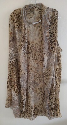 SUSAN GRAVER WOMEN'S PLUS SIZE 2X LEOPARD PRINT SHEER COVER UP BLACK AND TAN