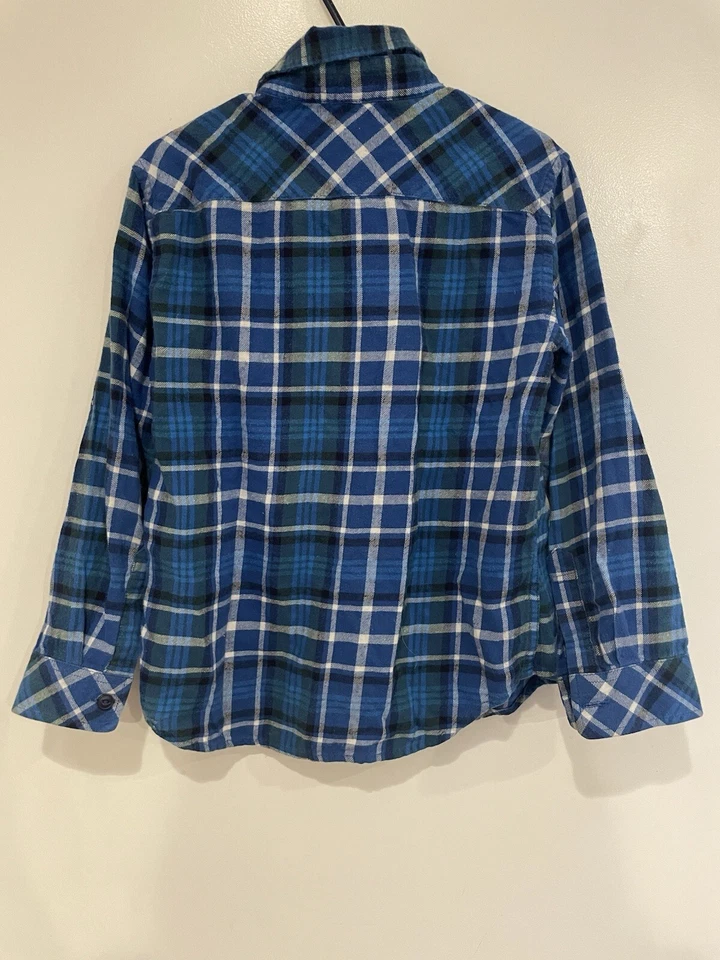 Uniqlo Kid Boy Classic Plaid Flannel Button-Up Pocket Long Sleeve Shirt Blue 5-6 - Image 4 of 4