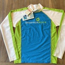 NWT Snapperrock Rash Guard Boys L Blue, Neon Green White Long Sleeve UPF 50