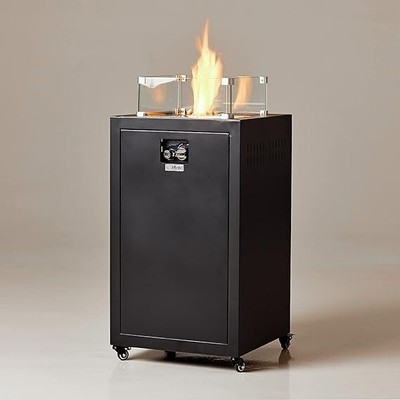 Feuerwürfel Gasfeuerstelle - 10KW Stahl Terrassenheizung mit Windschutz, Glasfelsen