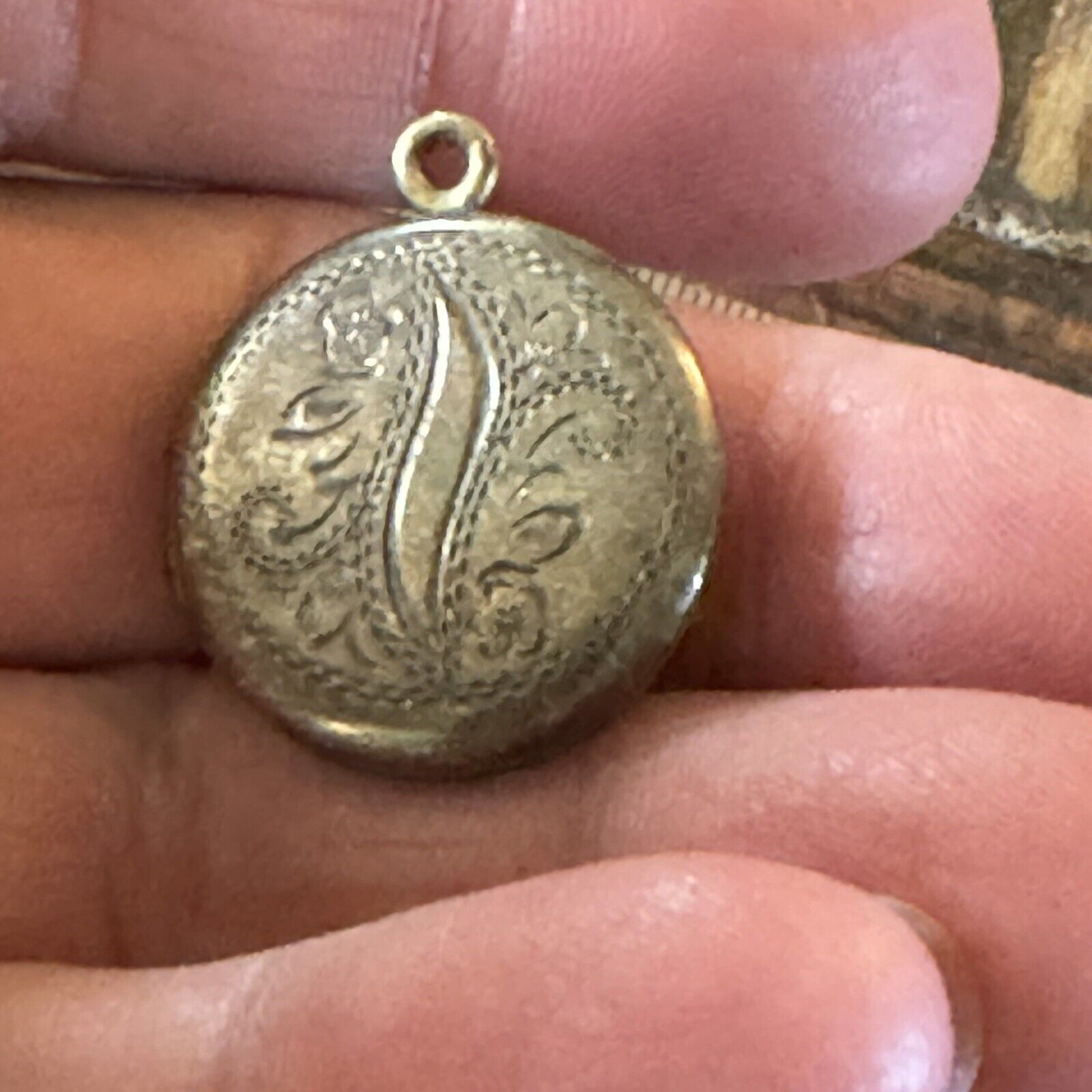 Antique Sterling Gold Filled Round Etched Locket - image 2
