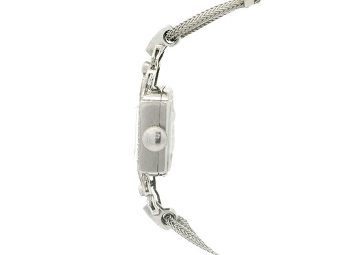 Antico orologio da polso Art Deco Hamilton platino diamanti bracciale maglia oro bianco - Foto 2 di 12