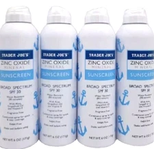 4 X Trader Joe's Zinc Oxide Mineral Spray Sunscreen SPF 30+ Broad Spectrum 6 oz