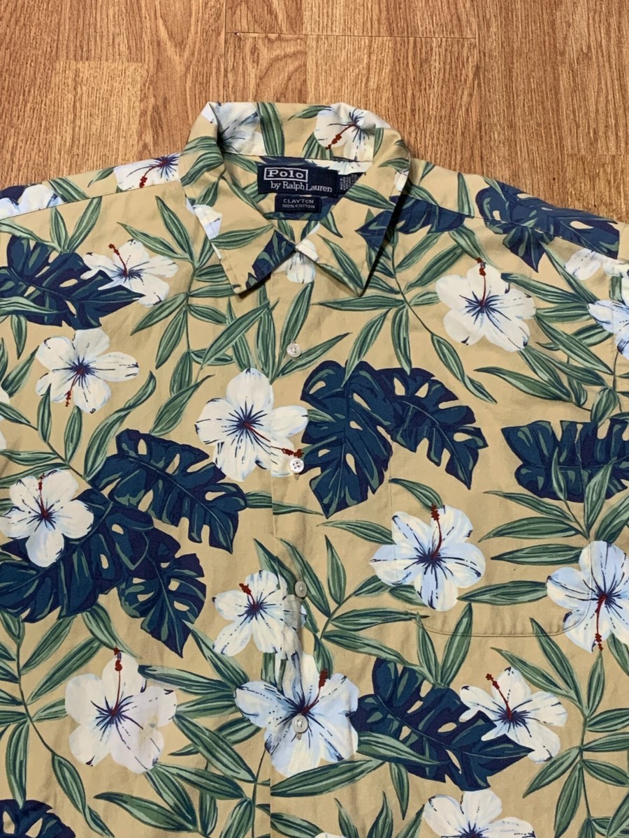 90s Polo Ralph Lauren Shirt CLAYTON L 花柄 POLO RALPH LAUREN..CLAYTON..BLUE & WHITE..VISCOSE..HAWAIIAN