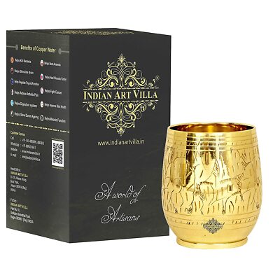 Pure Messing Glas Becher mit Komplettem Eatched Barrel = Fass Design Ayurveda