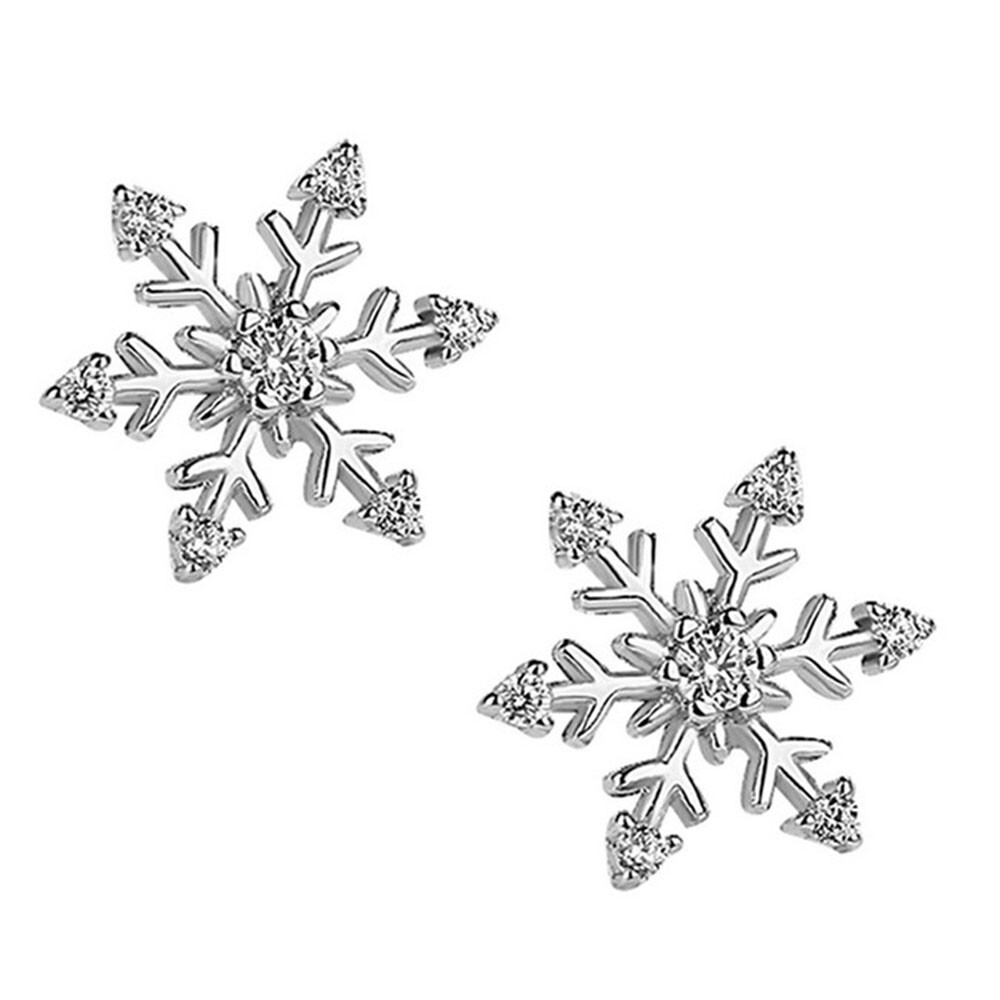 Christmas Crystal Snowflake Stud Earrings 925 Sterling Silver Womens