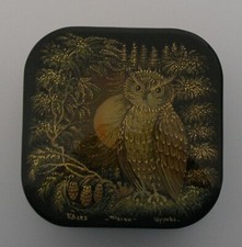 Lackmalerei. Handgemalt! Dose mit der Eule im M&auml;rchen-Wald! GESCHENKIDEE!