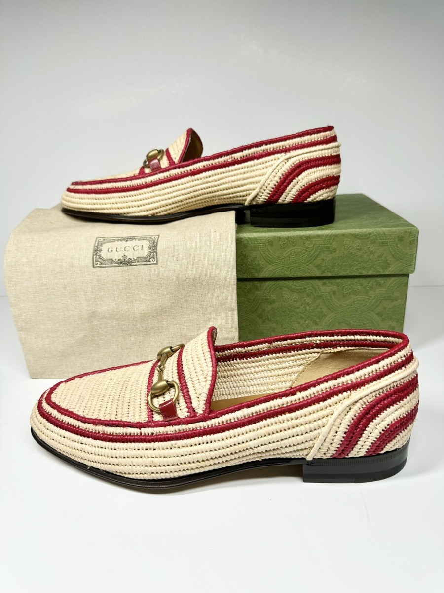 GUCCI RAFFIA AGADIR HORSEBIT MOCCASIN LOAFER NATURAL RED  display picture 1