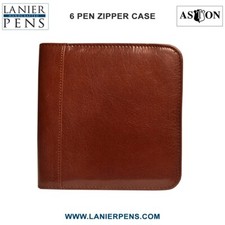 Estuche para bolígrafos de cuero Aston con cremallera para coleccionistas - Estuche marrón para 6 bolígrafos