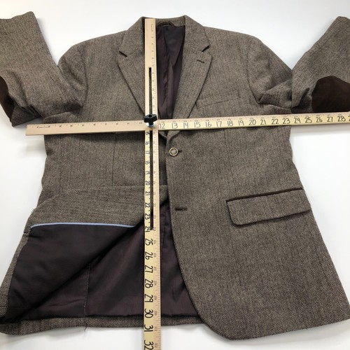 Tasso Elba LG 42-44 Elbow Patch Herringbone Wool Blend Sport Coat Jacket Brown - Picture 10 of 16