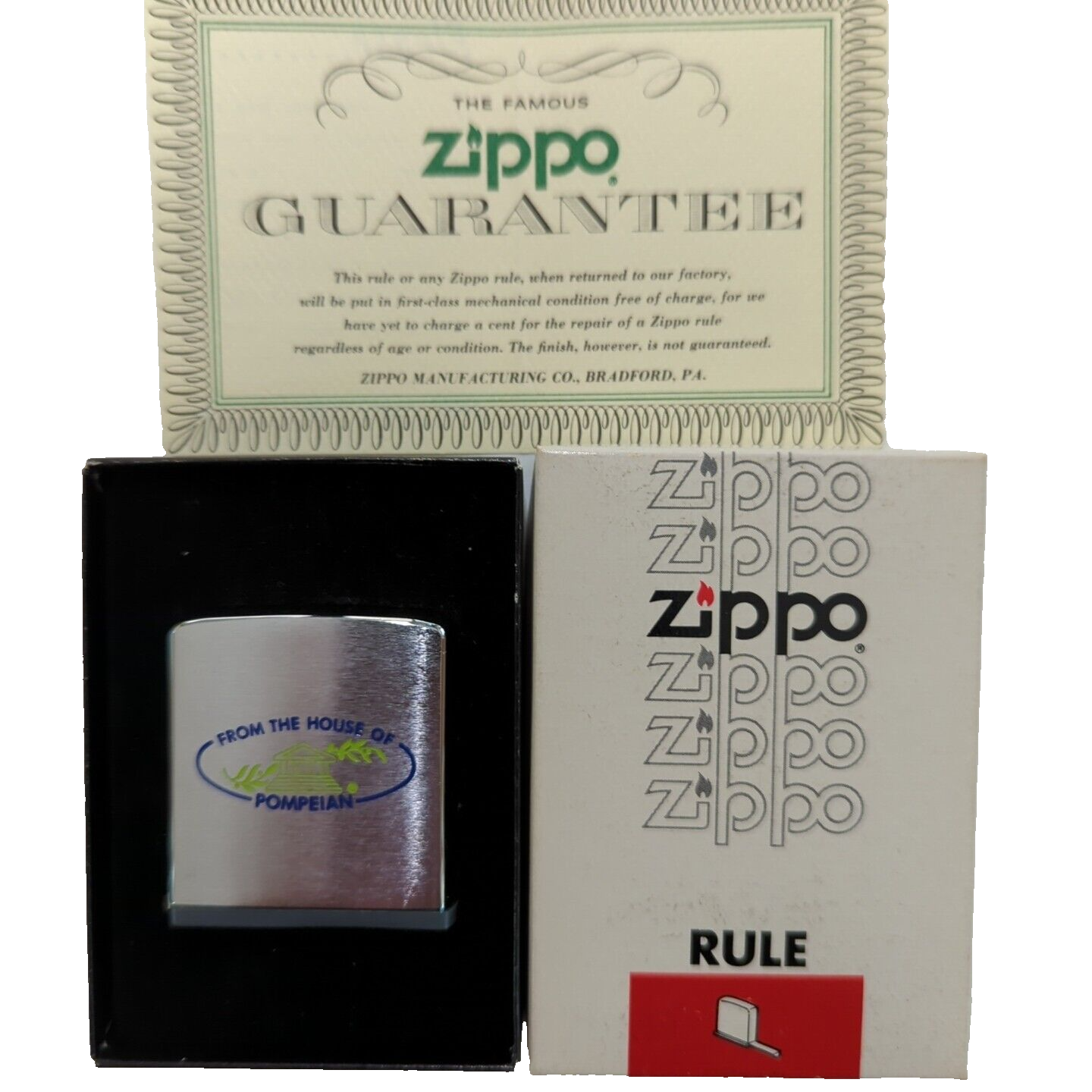 VTG Zippo Rule Pompeian Olive Oil Tape Measure Brushed Chrome 6260 with
