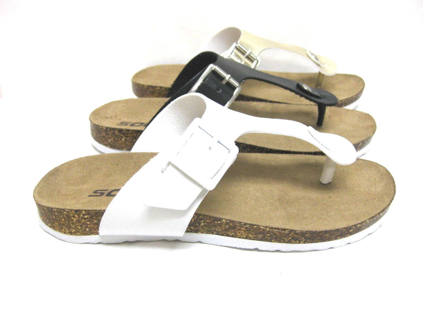 WOMEN COMFORT CORK FOOTBED T-STRAP FLAT BUCKLE THONG FLIP-FLOPS SANDALS  SHOES | eBay