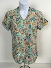 Crayola by Barco Womens Scrub Top Size XS Multi Color Paisley Flowers Pockets