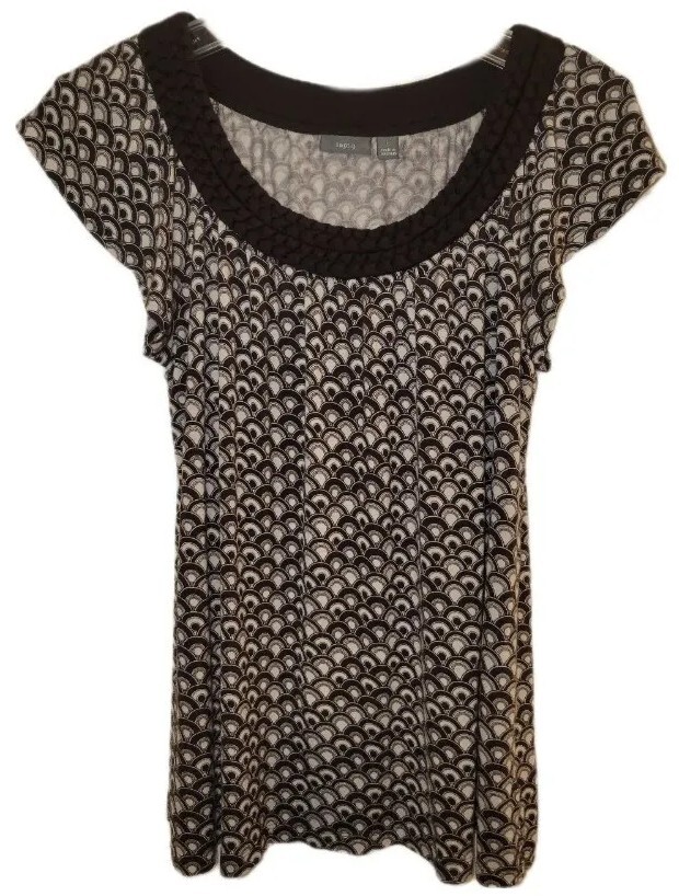 Apt 9 Brown & White Braided Round Neck Short Sleeve top Women's Size L