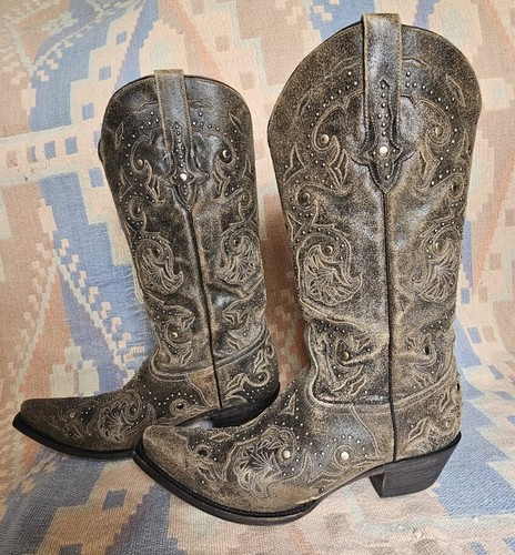 Lucchese Women's Boot, Size 11C, Rustic Grey Leather with Studs - Picture 10 of 20