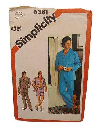 Simplicity 6381 Herren Schlafanzug Gr. 38 Muster Schnitt & kompletter Umschlagschaden - Bild 1 von 3