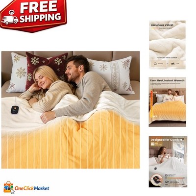 Double-Sided Velvet Heated Blanket -  Certified, Machine Washable, 62'' x 84''