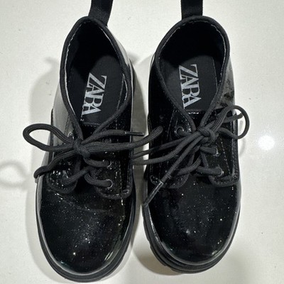 Zara Kids Chunky Platform Black Sparkly Lace Up Shoes Youth 11/28 EU Worn 1X