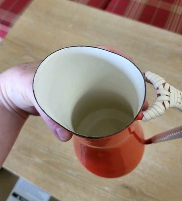 🧡1950s Dansk IHQ Red Enamel Kobenstyle Pitcher Wrapped Handle
