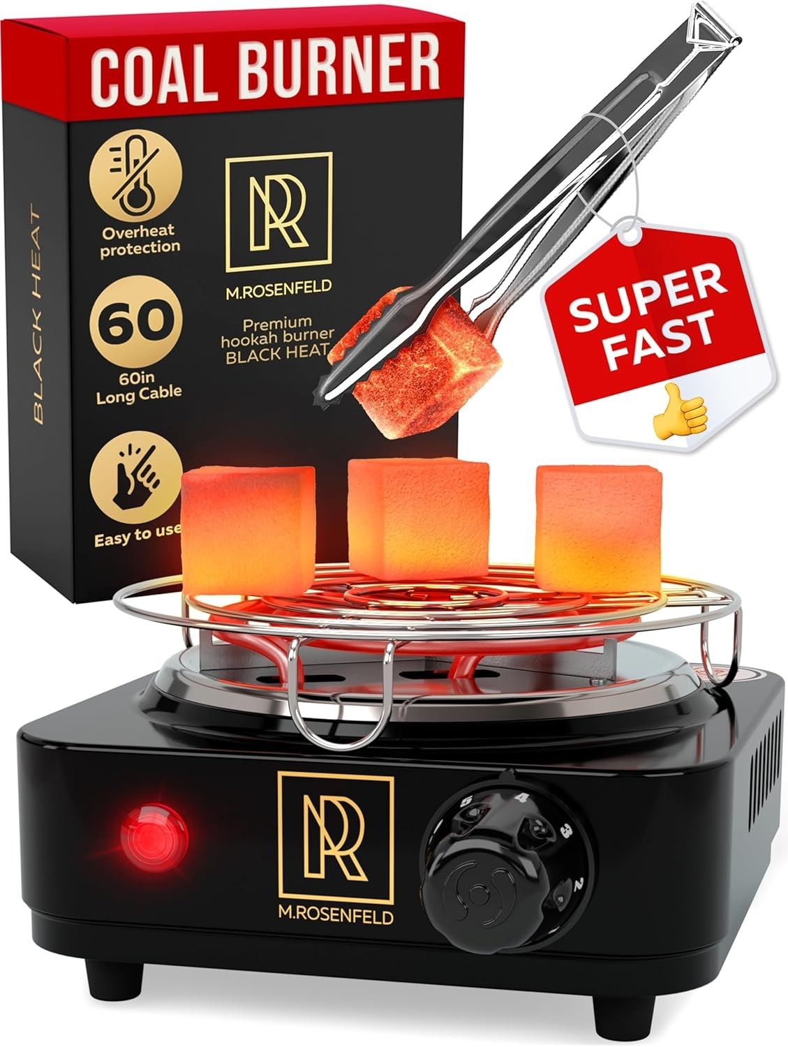 M. ROSENFELD Hookah Coal Burner 500W + Grid Tongs - Hookah Starter