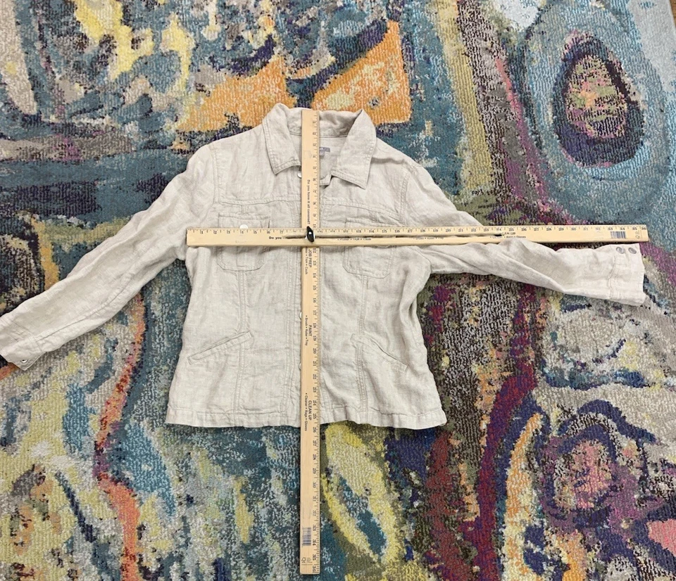 Chaqueta utilitaria de lino Jill para mujer grande beige con botones delanteros informal camisa chaqueta Foto 4 de 4