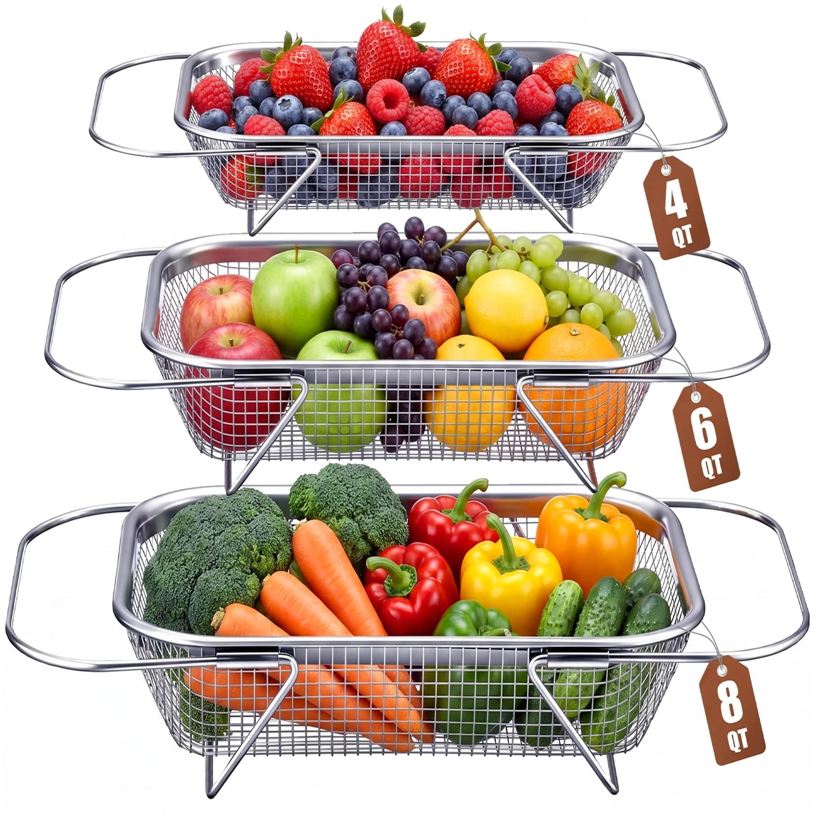 3 Pcs Stainless Steel Over The Sink Colander 4/6/8 Quart Fine Mesh Strainers ...
Opens in a new wind