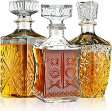 Whiskey Decanter Set of 3, Premium Crystal Spirits Decanter for Scotch, Bourbon,