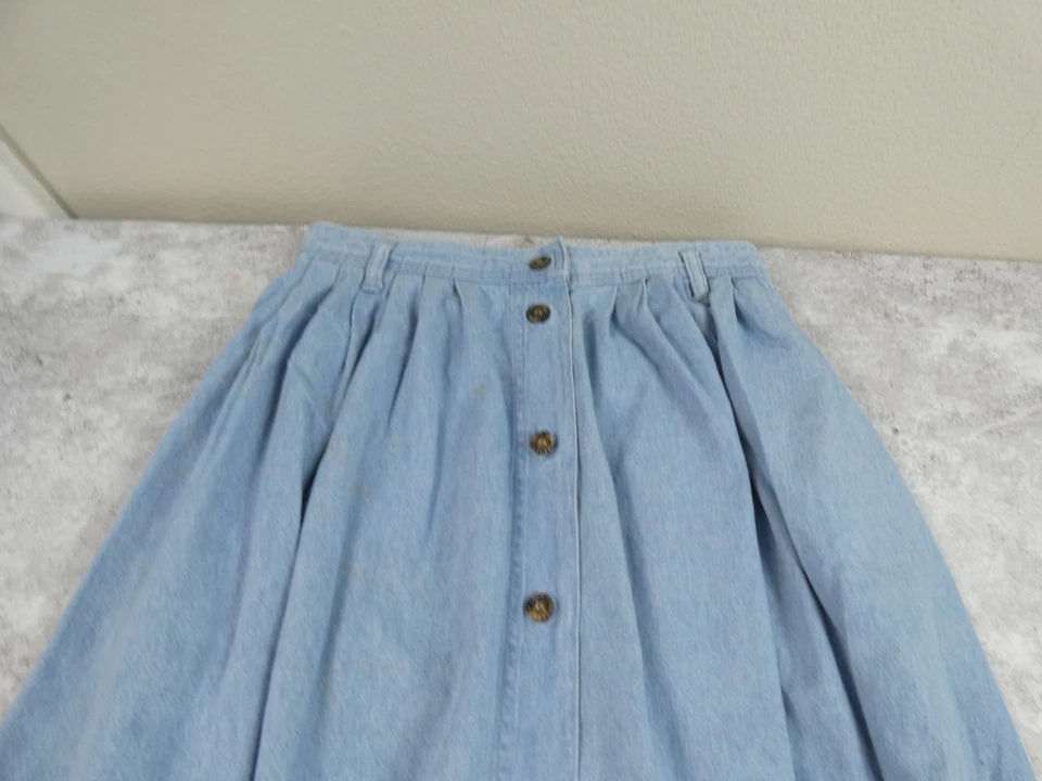 Falda Dockers Vintage Mujer 8 Azul Plisada Botones Modiste Clásica Denim Pesado Foto 2 de 4