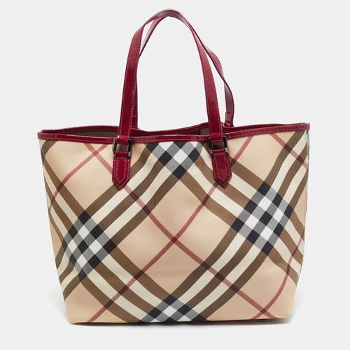 Burberry Regent FuchsiaBeige Super Nova Check PVC and Patent Leather Tote