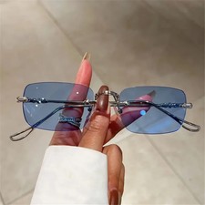 Rimless Rectangle Sunglasses UV400 Vintage Ocean Lens Outdoor Unisex Glasses