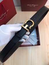 Adjustable Reversible Black/Brown Salvatore Ferragamo Belt With Gold Buckle