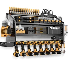 LBT Large Power Tool Organizer Wall Mount with Charging Station, 8 Drill Hold...