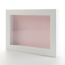 White 4x6 Wood Shadow Box With Pink Acid-Free Backing 11/16 Usable Depth