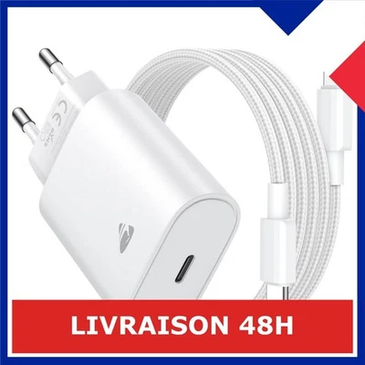 Chargeur USB-C 20 W Aioneus avec câble 2 m iPhone iPad - Photo 1/4